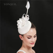 Casamento branco millinery chapéu moda flor grampo de cabelo feminino cocktail festa de noiva véus chapéu cetim fascinator lady vestido bandana 2024 - compre barato