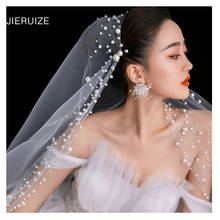 Роскошная Длинная свадебная фата JIERUIZE с жемчугом, свадебные аксессуары 2020 2024 - купить недорого