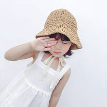 New Korean style children's sunscreen beach lace fisherman's sun straw hat in spring and summer of 2021 2024 - buy cheap