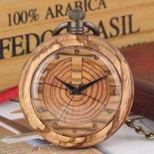Relojes de madera Natural Retro Para hombre y mujer, pulsera de cuarzo con cadena, doble grano, círculo, de bolsillo 2024 - compra barato