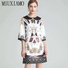 MIUXIMAO 2021 Spring Summer Wear Diamond Inlaid Beauty Print Medium Sleeve Elegant Fashion Vestidos Vintage Dress Women 2024 - buy cheap