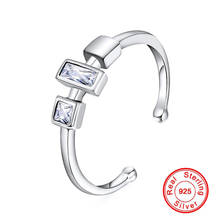 Luxury 925 Sterling Silver Color Rectangle AAA Zircon Diamond Ring For women S925 jewelry Open Adjustable Ring Fine Jewely 2024 - buy cheap