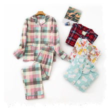 Spring Autumn Women Casual Cartoon Pajama sets Female 100% Brushed Cotton Sleepwear suit Ladies Turn-down collar shirt & Pants 2024 - buy cheap