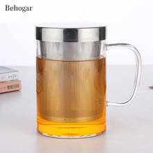 Behogar 500ML Clear Glass High Temperature Resistant Tea Brewing Cup Water Juice Coffee Flower Cups Mugs with Lids Strainer 2024 - buy cheap