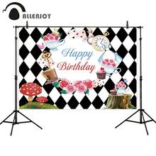 Allenjoy in Wonderland Birthday party Black White Grid Photography Backdrop Flower Baby Background Tea Party for Photo Studio 2024 - buy cheap