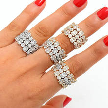 Godki anéis de luxo 3 linhas em 1 com declaração bold, pedra de zircônia blazer feminino joias para festa de noivado de alta qualidade 2020 2024 - compre barato