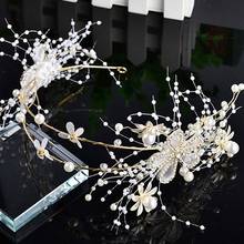 Diadema de boda de oro y cristal para mujer, diadema con cuentas de flores para baile de graduación, banda para el cabello nupcial, tocado de novia con perlas, joyería para el cabello 2024 - compra barato