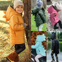 Kids Baby Boys Girls Dinosaur Hooded Coat Solid Color Zipper Jacket Winter Fashion Thick Outwear 2024 - buy cheap