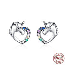 100%  Lucky Licorne Stud Earrings for Girl Multicolor Horse Ear Studs 925 Sterling Silver Anti-allergy Jewelry for Kids  611 2024 - buy cheap