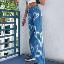 High Waist Women Straight Jeans Graffiti Print Pants Baggy Denim Trousers Female Harajuku Palazzo Street Plus Size Pantacourt 2024 - buy cheap
