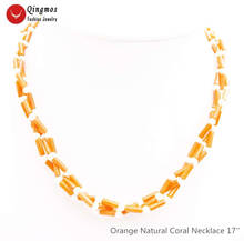 Qingmos Natural Orange Coral Necklace for Women with 3*9mm Thick Slice Coral & 4mm White Pearl Necklace 3 Strands Chokers 17'' 2024 - buy cheap