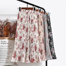 Faldas plisadas con estampado Floral Vintage para mujer, faldas largas de gasa con cintura alta elástica, estilo Swing, 2021 2024 - compra barato