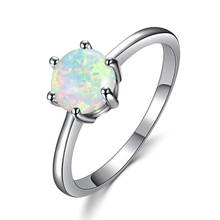 Anillo de ópalo azul y blanco para mujer, anillos de boda bohemios de Color plateado, anillo de compromiso redondo pequeño 2024 - compra barato