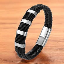 TYO Luxury Fashion Genuine Black Leather Bracelet Bangles Men Magnet Accessories Punk Rock Rope Braided Armbands Wristbands 2024 - buy cheap