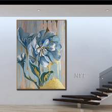 Pintura a óleo abstrata de flor azul, pintura a óleo para parede, arte para decoração de casa, pintura a óleo em tela 100% pintada à mão, sem moldura 2024 - compre barato