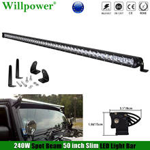 Para jeep jk 240w 50 "magro conduziu a barra offroad 4x4 caminhão única linha conduziu a barra de luz spotlight condução da lâmpada de nevoeiro com/2 suportes de montagem 2024 - compre barato