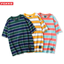 FGKKS-camisetas con estampado a rayas para hombre, ropa de marca de alta calidad, informal, de manga corta, a la moda, Harajuku 2024 - compra barato