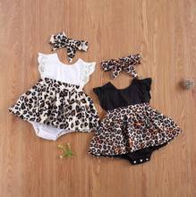 2Pcs Baby Summer Bodysuits Outfits Splicing Leopard Print O-Neck Backless Bodysuits Skirt Hairband Girls Bodysuits 2024 - buy cheap