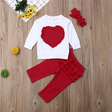 Conjunto de roupas de 0 a 3 anos para meninas, camiseta manga longa com coração amor para crianças e recém nascidos, cores sólidas, calças vermelhas 2024 - compre barato