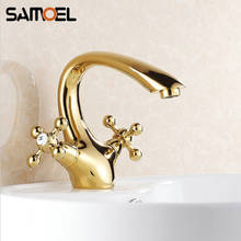 Basin Faucets Mixer Taps Golden Plated Hot and Cold Double Handle Deck Mounted Sink Faucet Crane G1004 2024 - buy cheap