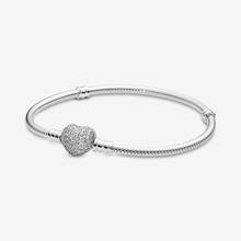 100% S925 Sterling Silver Moments Sparkling Heart Clasp Snake Chain Bracelet Fashion Jewelry Argent 925 Bracelets for Women 2024 - buy cheap