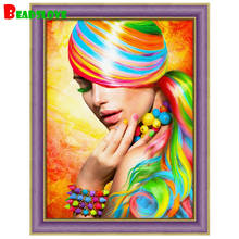 Fashion mulher 5d diy pintura de diamante completo quadrado redondo 3d bordado de diamante mosaico de arte de diamante cor menina, 2024 - compre barato