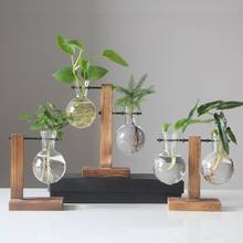 Vaso de vidro estilo vintage, vaso de plantas bonsai, moldura de madeira em formato de l/t, bandeja de decoração, vaso de flores, acessórios de decoração para casa 2024 - compre barato