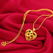 Colar para mulheres cor de ouro amarelo jóias de casamento africano amor de ouro em forma de coração pingente clavícula corrente gargantilha colar presentes 2024 - compre barato