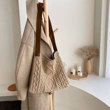 2019 winter new wool woven bag hollow large capacity female bag woven pattern women's handbag fashion soft bag shopping bag 2024 - buy cheap