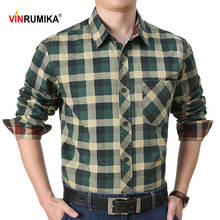 New 2021 Middle Aged Men's Business Casual Green Grid Shirt Male Spring Autumn Red Plaid 100% Pure Cotton Long Sleeve Shirts 2024 - buy cheap
