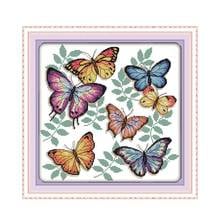 Joy Sunday Красочные бабочки летающие Счетный Набор для вышивки крестом для вышивки китайское рукоделие печатные украшения для дома 2024 - купить недорого