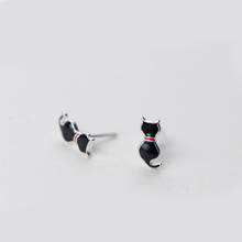 Real 100% 925 Sterling Silver black cat Stud Earrings for Women Girls Fashion sterling-silver-jewelry brincos brinco 2024 - buy cheap