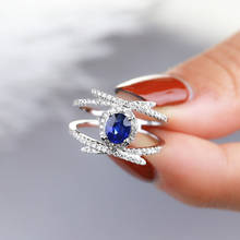 Bamos vintage cruz anel de pedra azul dedo anéis para mulheres 925 anillos sliver casamento jóias da dama de honra presente anel 2024 - compre barato