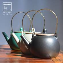 Bule com alça para chá, criativo, artesanal, assado, retrô, feito a mão, de cerâmica, conjunto de chá da china, chaleira de aço inoxidável 2024 - compre barato