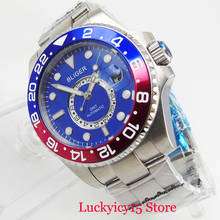BLIGER Moda Relógio dos homens Função GMT Mostrador Azul Data Janela 43mm Relógio Mental Strap Sapphire Vidro 2024 - compre barato