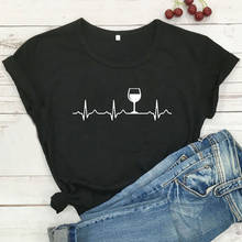 Wine Heartbeat Funny T Shirt Women Top Short Sleeve Cotton Tshirt Women T-shirt Black Graphic Tees Women Casual Camiseta Mujer 2024 - buy cheap