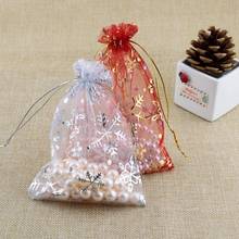 Wholesale 500pcs/lot Christmas Organza Bags 7x9 10x14 13x18cm Wedding Candy Gifts Packaging Bags Snowflake Drawstring Gift Bag 2024 - buy cheap