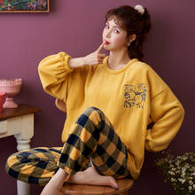 Осенний Трикотажный Хлопковый женский пижамный комплект с длинным топом + длинные штаны 2 шт./компл. пижамы женские повседневные свободные плюс размер M-4XL пижамы 2024 - купить недорого