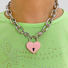 Vintage Pink Heart Lock Metal Pendant Necklace For Women Men Punk Cool Party Gifts Harajuku Choker Necklace Fashion Jewelry New 2024 - buy cheap