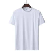 Camisa masculina 2021 nova camisa de seda gelo manga curta verão em torno do pescoço camiseta nova cor sólida preto e branco de alta qualidade 2024 - compre barato