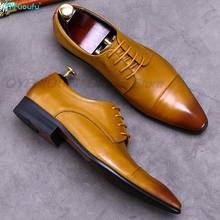 Oxfords de couro genuíno masculino, sapatos clássicos de couro genuíno com corte inteiro para festa de casamento, sapatos italianos e pretos 2024 - compre barato