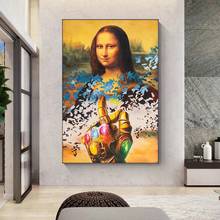 Graffiti Mona Lisa Snap Finger, arte en lienzo, pintura moderna, divertida, imagen de pared abstracta para sala de estar, decoración del hogar, póster 2024 - compra barato