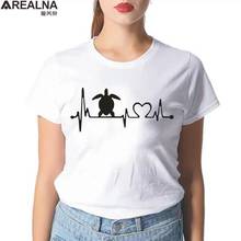 Camiseta de algodão feminina batimento cardíaco de tartaruga, camiseta harajuku casual e engraçada, camiseta feminina de alta qualidade, 3xl 2024 - compre barato