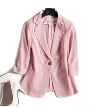 Women's Stripe suit jacket summer new style fashion Slim seven-point sleeve office ladies casual suit short Single button blazer 2024 - buy cheap