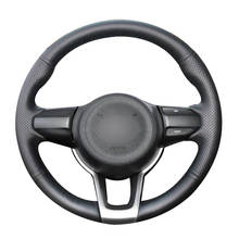 Black Natural Leather Car Steering Wheel Cover for Kia Rio 2017-2019 Rio5 2019 K2 2017-2019 Picanto 2017-2019 Morning 2017-2019 2024 - buy cheap