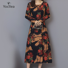 Cotton Linen Autumn dress home streetwear office Lady Elegant Loose Plus size Long sleeve Print Long dresses Fashion 2024 - buy cheap