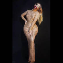 Luxury Mesh Net Gold Party Evening Crystal Dress Women Sexy Club Bodycon Rhinestone Dress Stretch Prom Singer Floor Length Dress 2024 - buy cheap