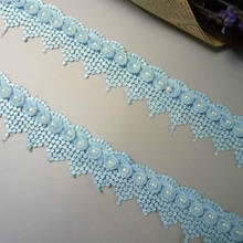 1 Yard Blue Pearl Tassel Plum Flowers Pearl Lace  Trimmings Ribbons Beaded Lace Fabric Embroidered Sewing Wedding Dress 5cm 2024 - buy cheap