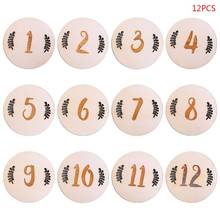 New 12 Pcs/set Baby Milestone Card Vintage Leaf Numbers Engraved Wood Infants Bathing Gift Newborn Photography Props Set 2024 - buy cheap