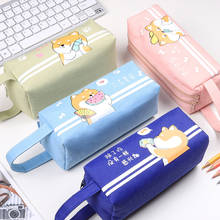 Yisurekawaii shiba inu estojo de lápis, de grande capacidade, camada dupla, bolsa de caneta oxford de tecido coreano, organizador de papelaria escolar 2024 - compre barato